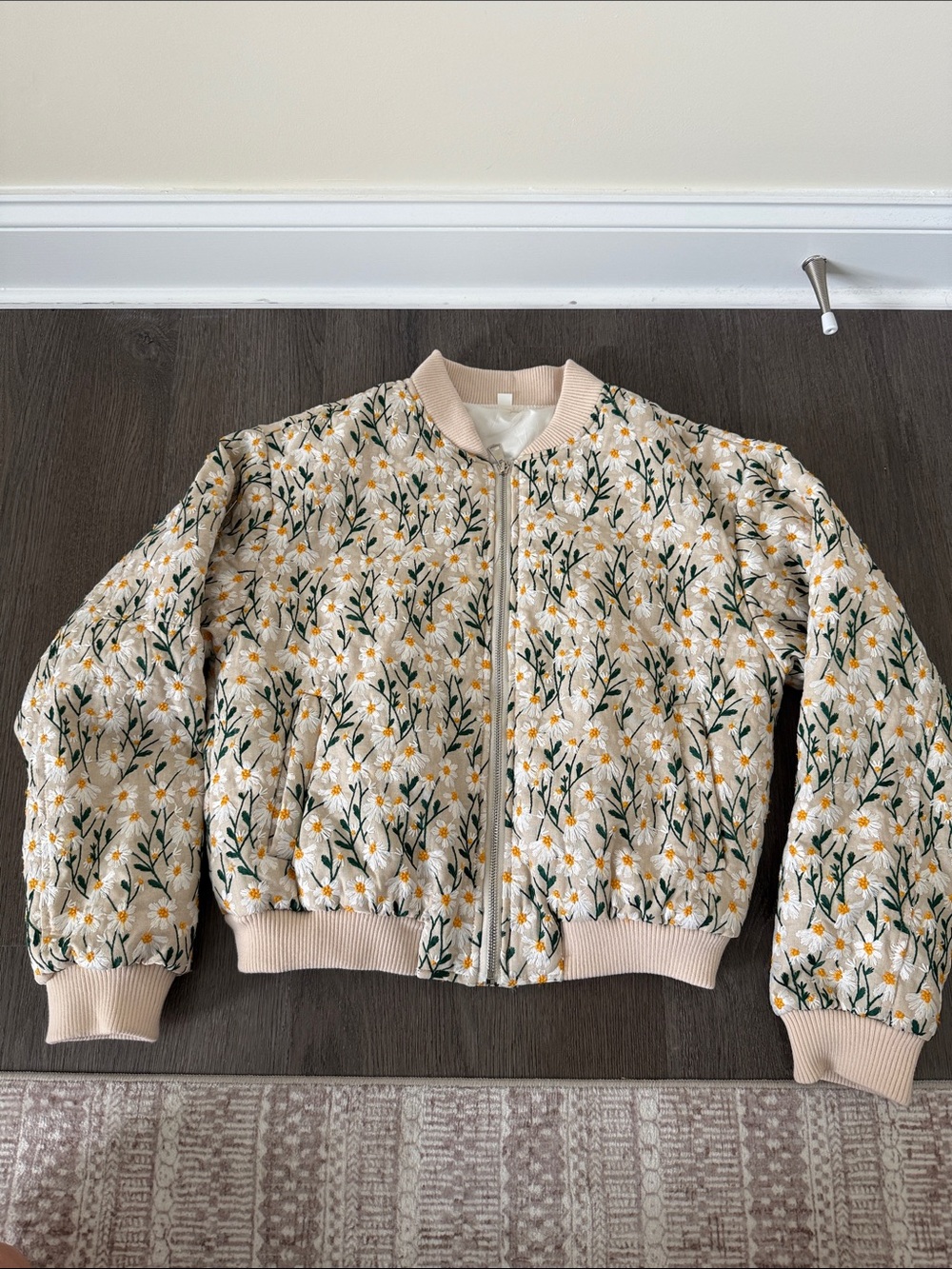 Women’s Floral Quilted Bomber Jacket - Cream & Yellow